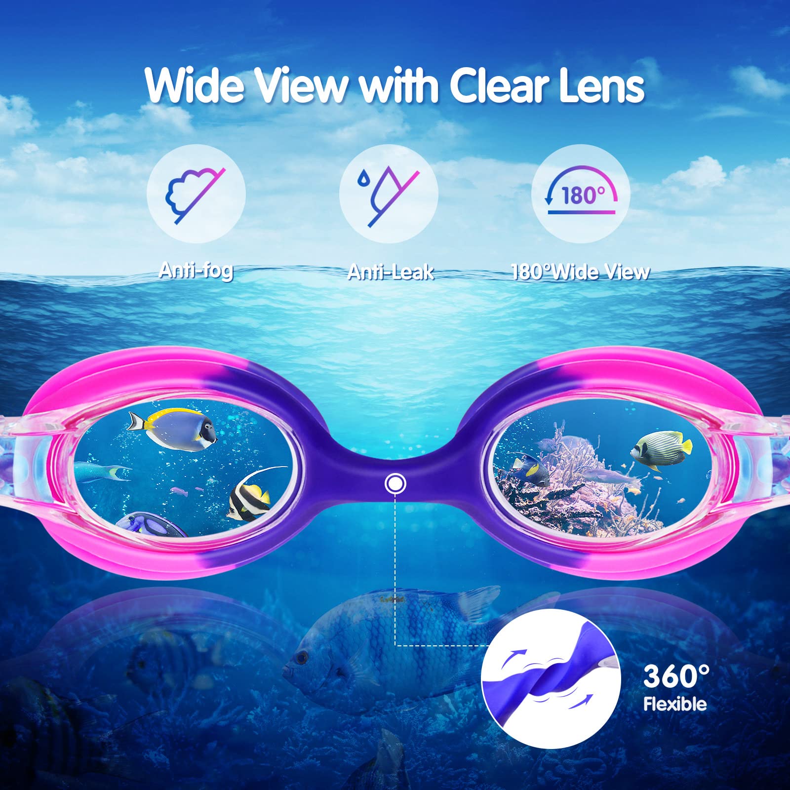 Proberos Swimming Goggles for Kids 6-14 with Case, Nose Clip and Earplugs, Anti-Fog No Leak Swimming Goggles for Boys Girls (Pink) Proberos Swimming Goggles for Kids 6-14 with Case, Nose Clip and Earplugs, Anti-Fog No Leak Swimming Goggles for Boys Girls (Pink)